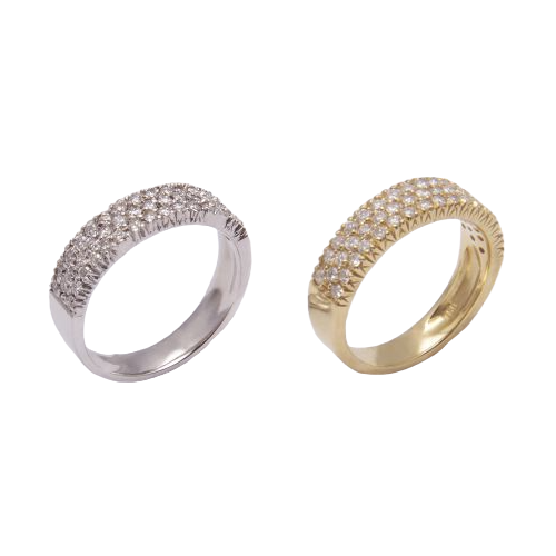 Dueto de anéis em ouro 18K, amarelo e branco, com diamantes